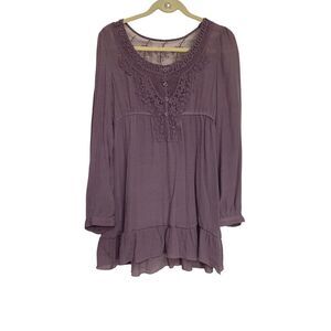 Blu Pepper Anthropologie Top Womens Size Large Purple Tunic Sheer Lace Ruffle